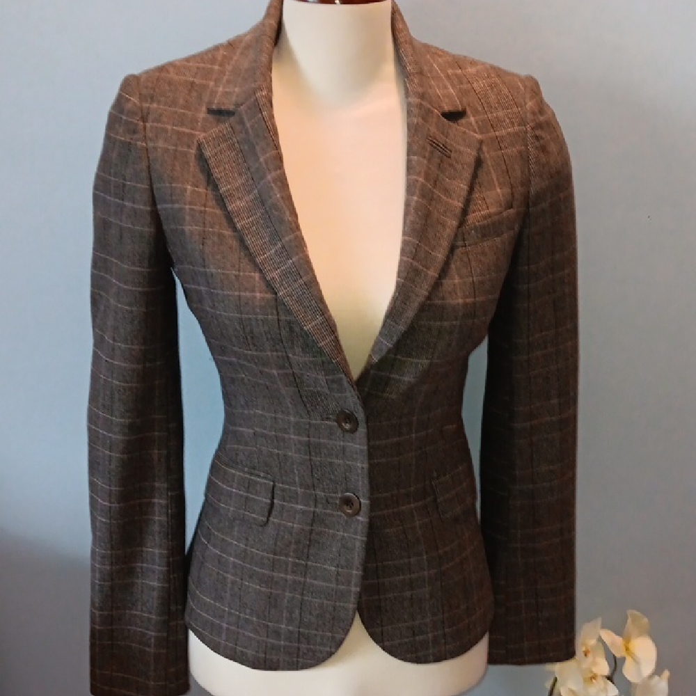Ted Baker Grey Lilac Wool Blend Checkered Blazer EUC